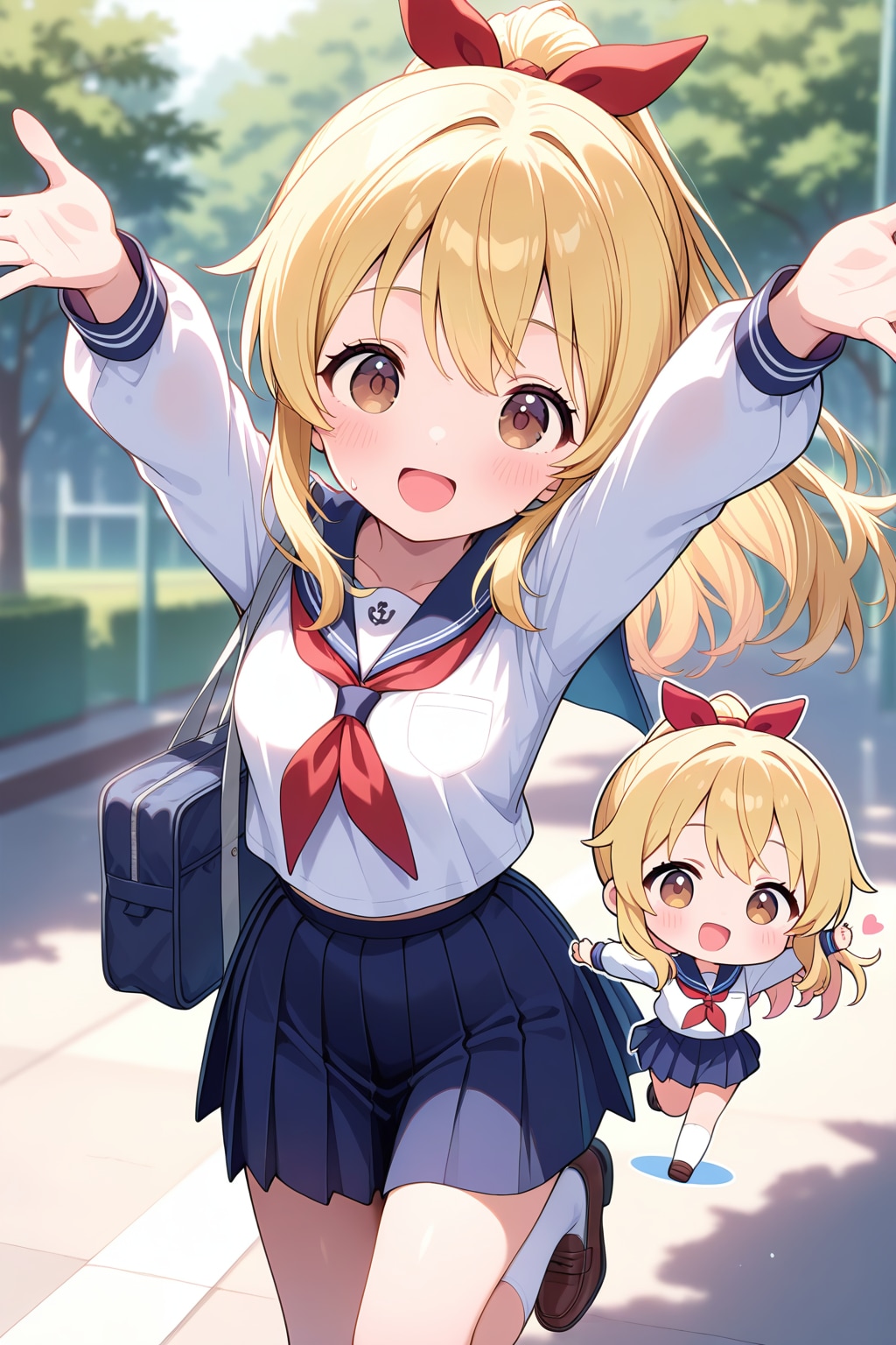 HARPYで通学中の金ポニテちゃんwithちびキャラ | の人気AIイラスト・グラビア