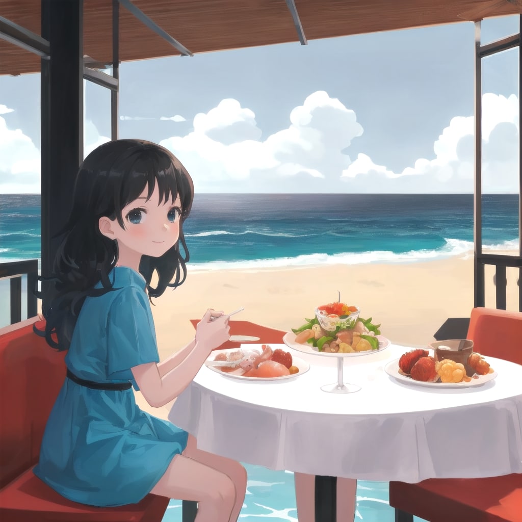 波打ち際のレストラン | の人気AIイラスト・グラビア