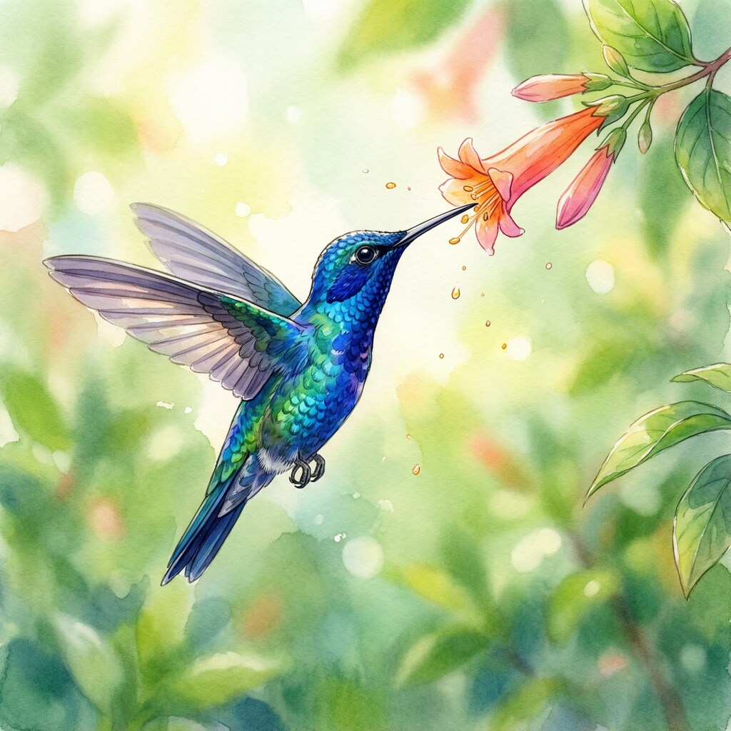 蜜を吸うマメハチドリ