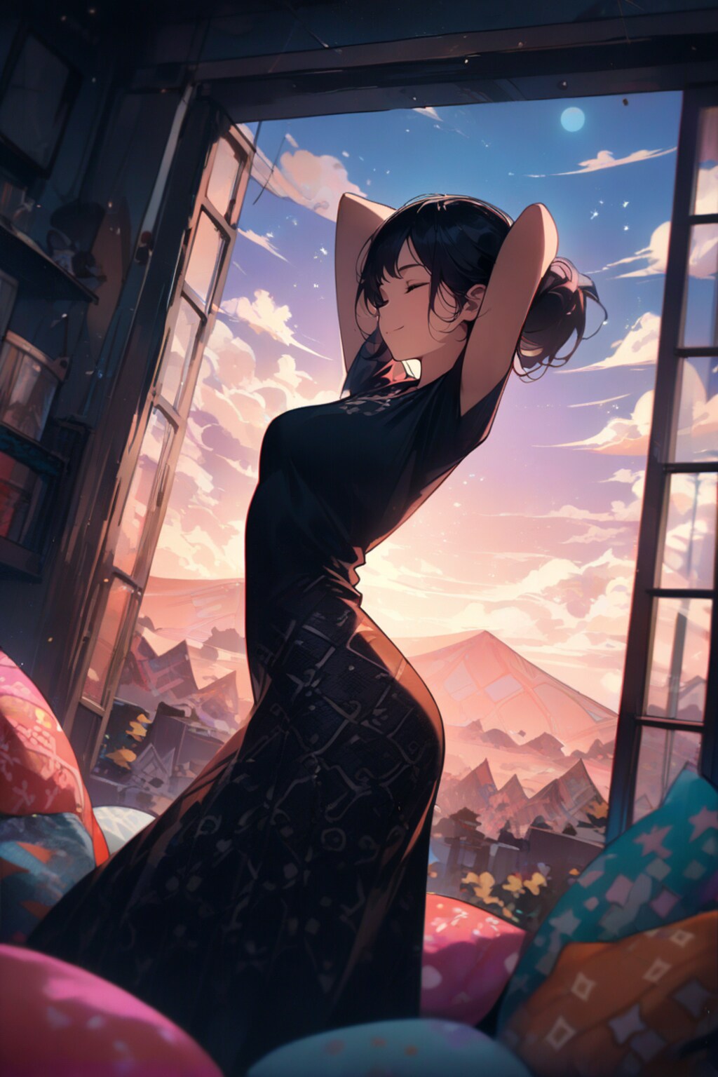 クッションの山の中で