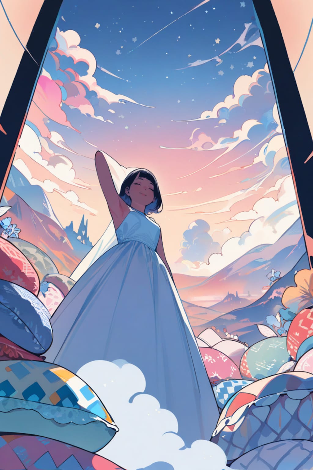 クッションの山の中で