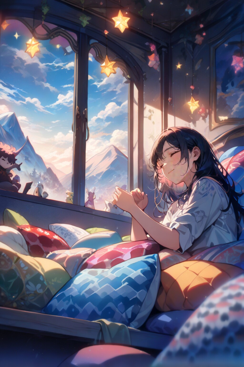 クッションの山の中で