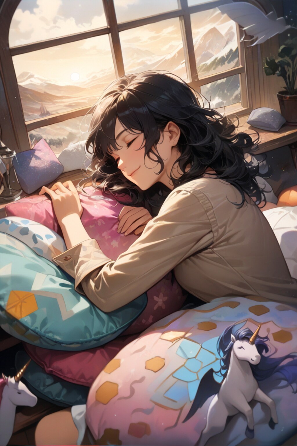 クッションの山の中で