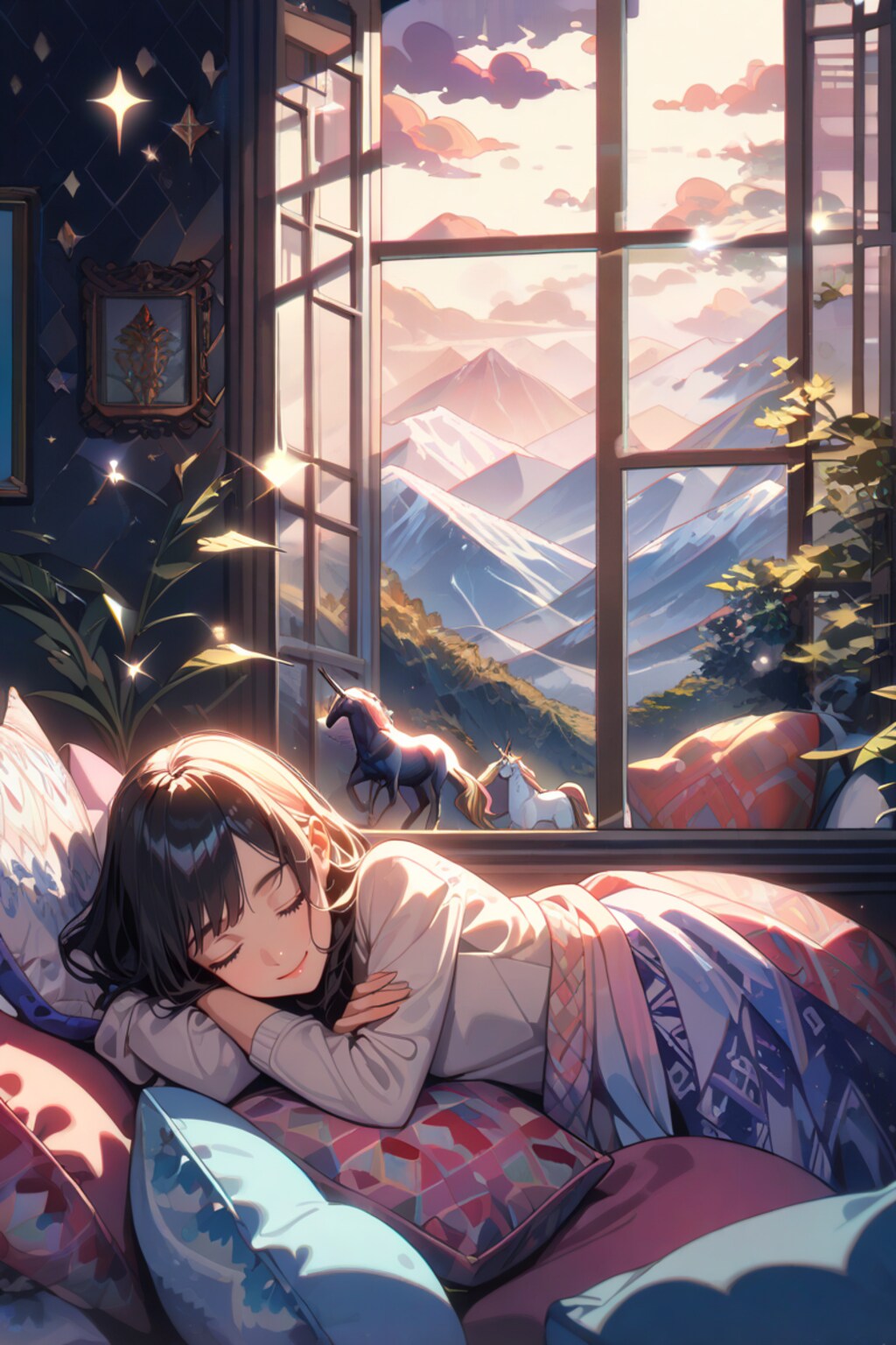 クッションの山の中で