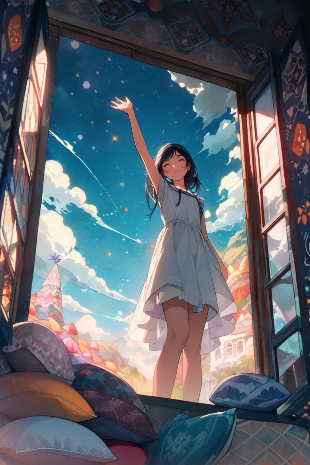 クッションの山の中で