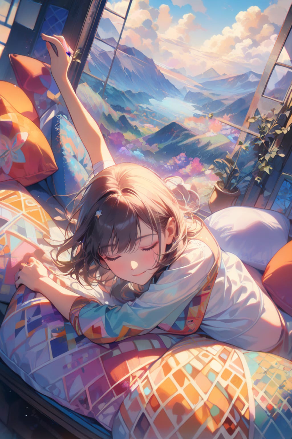 クッションの山の中で