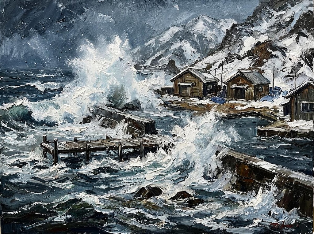 冬の小さな漁港