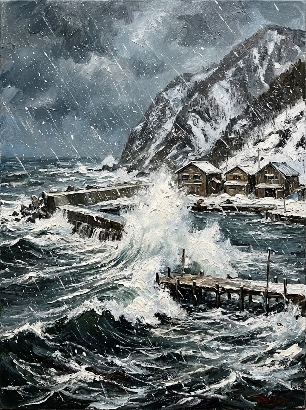 冬の小さな漁港