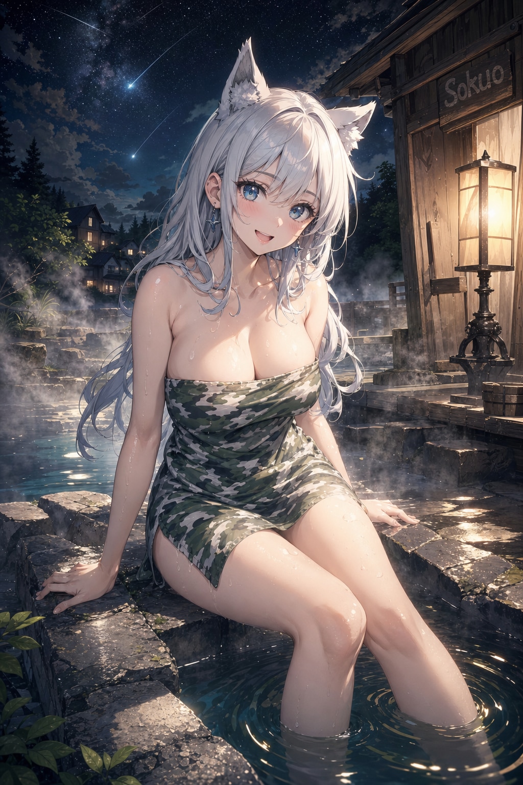 星空の露天風呂♨️🐺