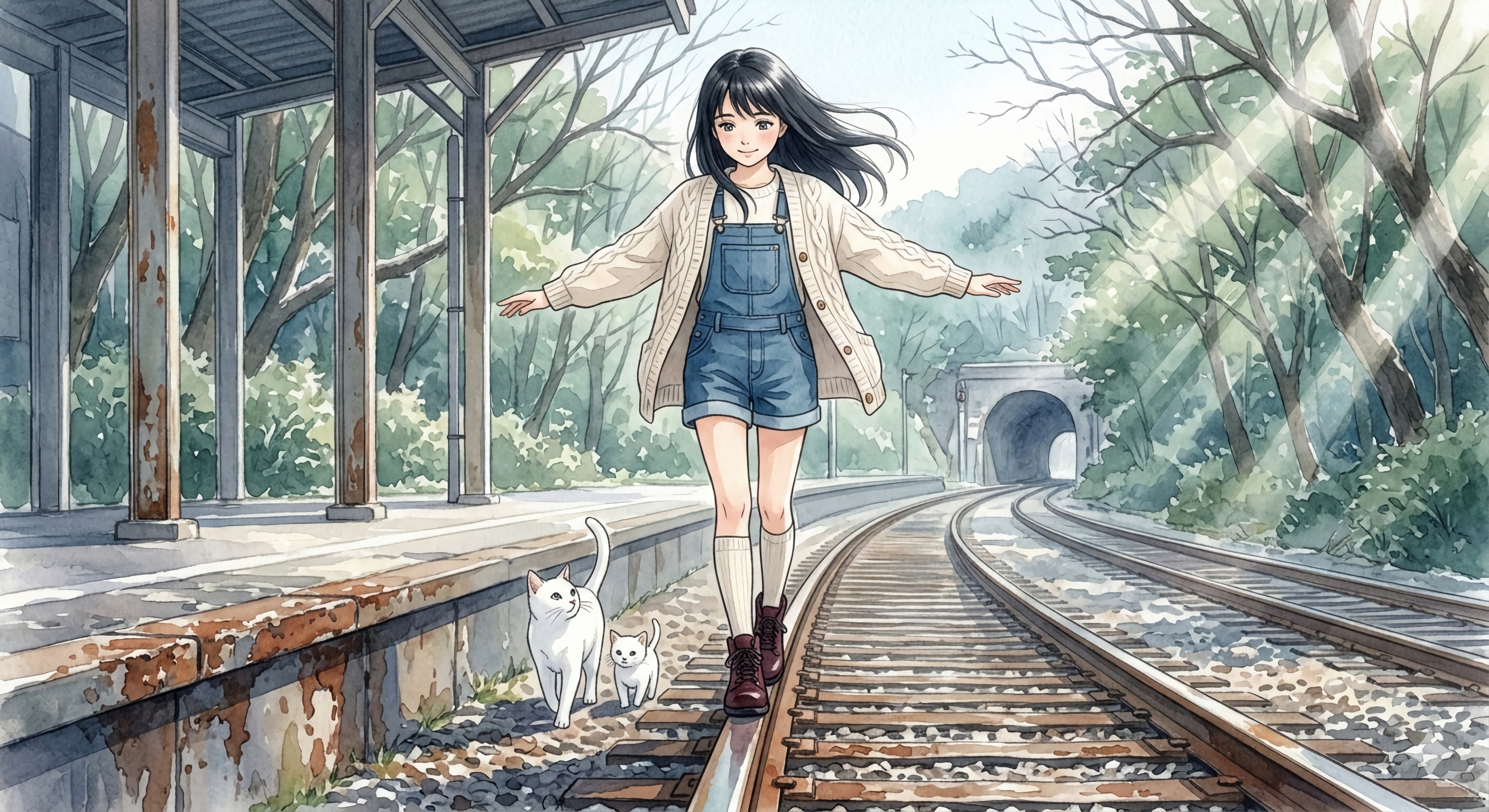 お散歩〜融光のエチュード、冬の廃線にて | の人気AIイラスト・グラビア