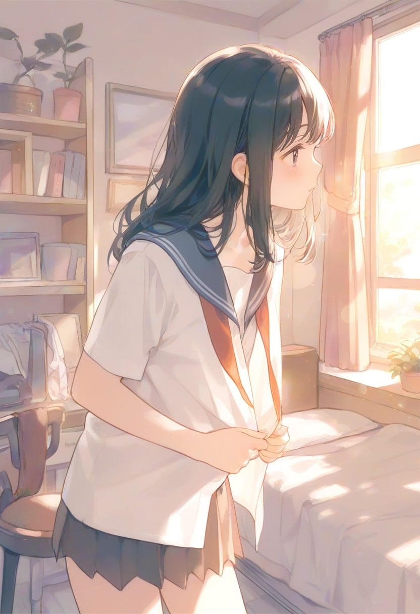 朝の支度(水彩タッチ)