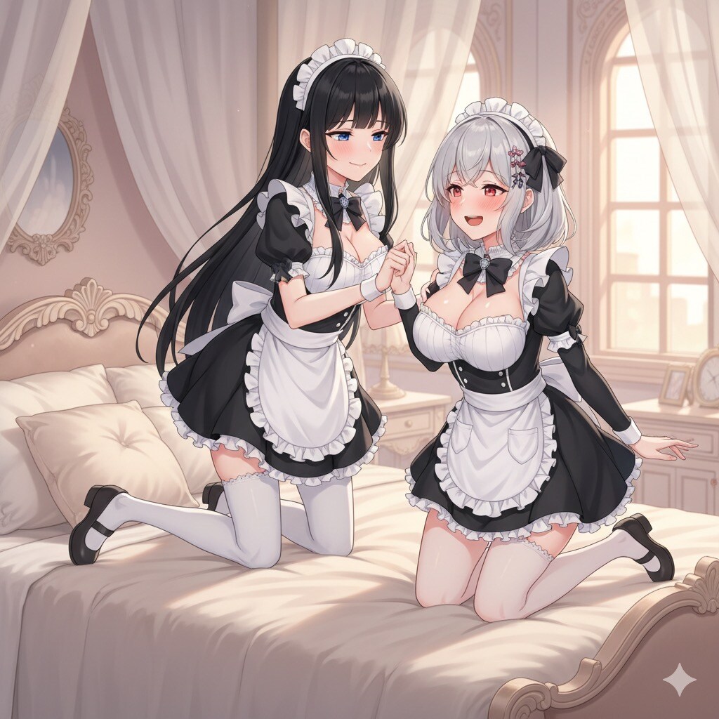 黒髪と銀髪(メイド) | の人気AIイラスト・グラビア