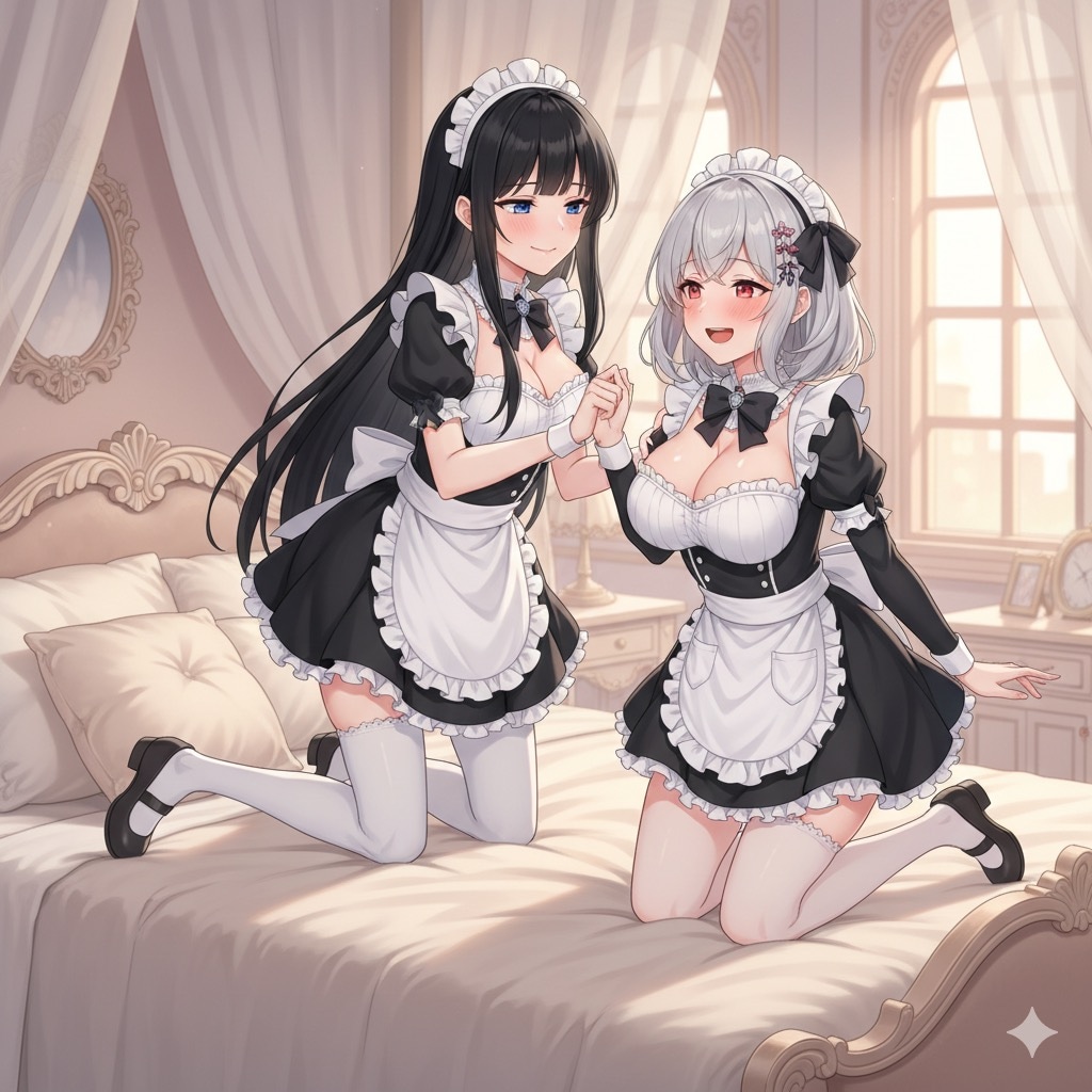 黒髪と銀髪(メイド)