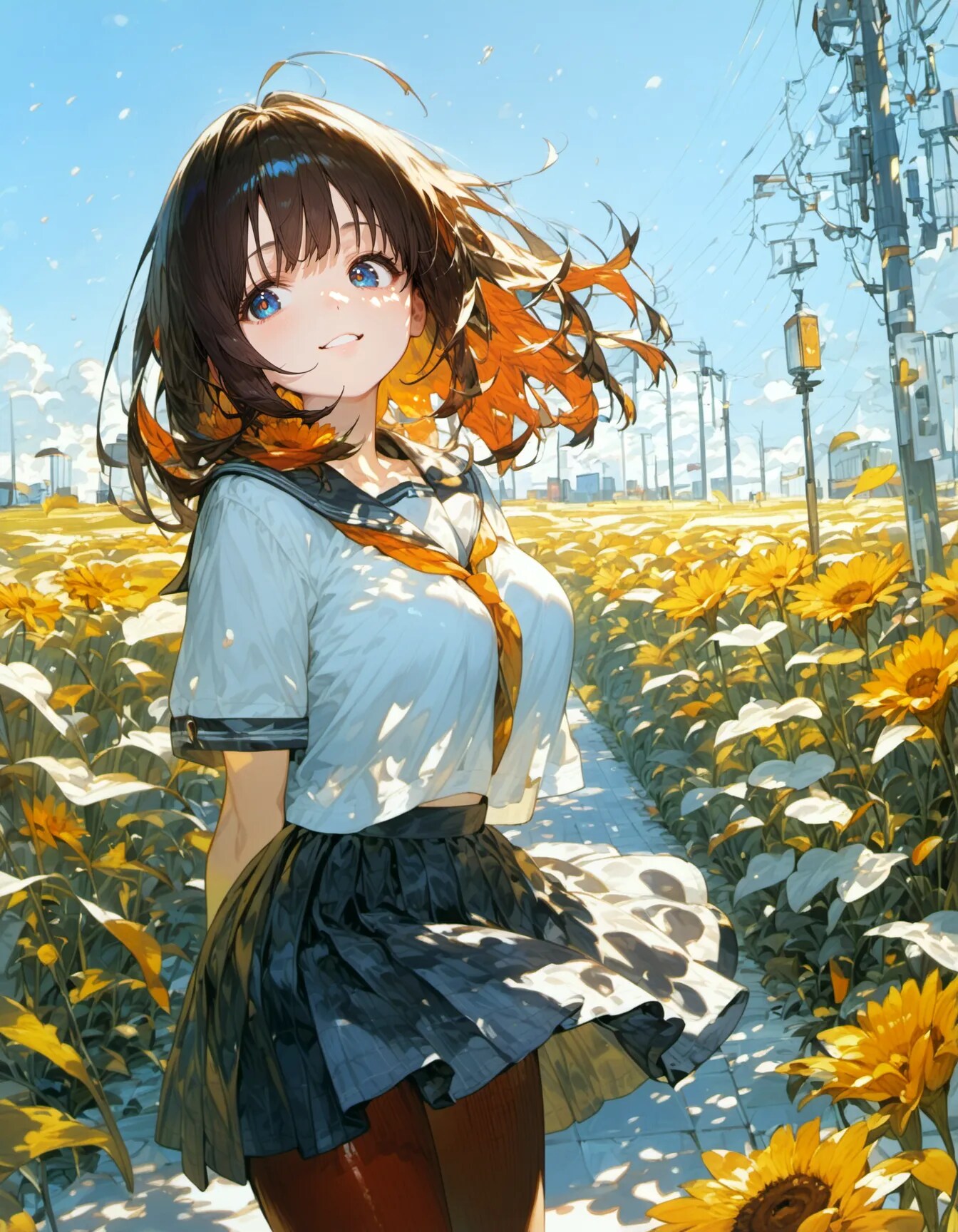 Schoolgirl in the Sunflower Field | の人気AIイラスト・グラビア