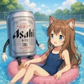 流れるプールのビール缶と小さな女の子 3枚目