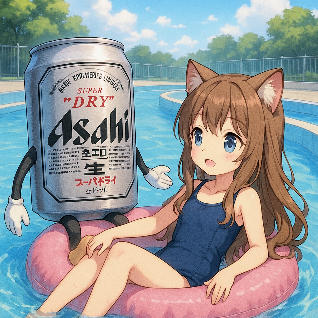 流れるプールのビール缶と小さな女の子