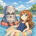 流れるプールのビール缶と小さな女の子 2枚目