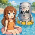 流れるプールのビール缶と小さな女の子 4枚目