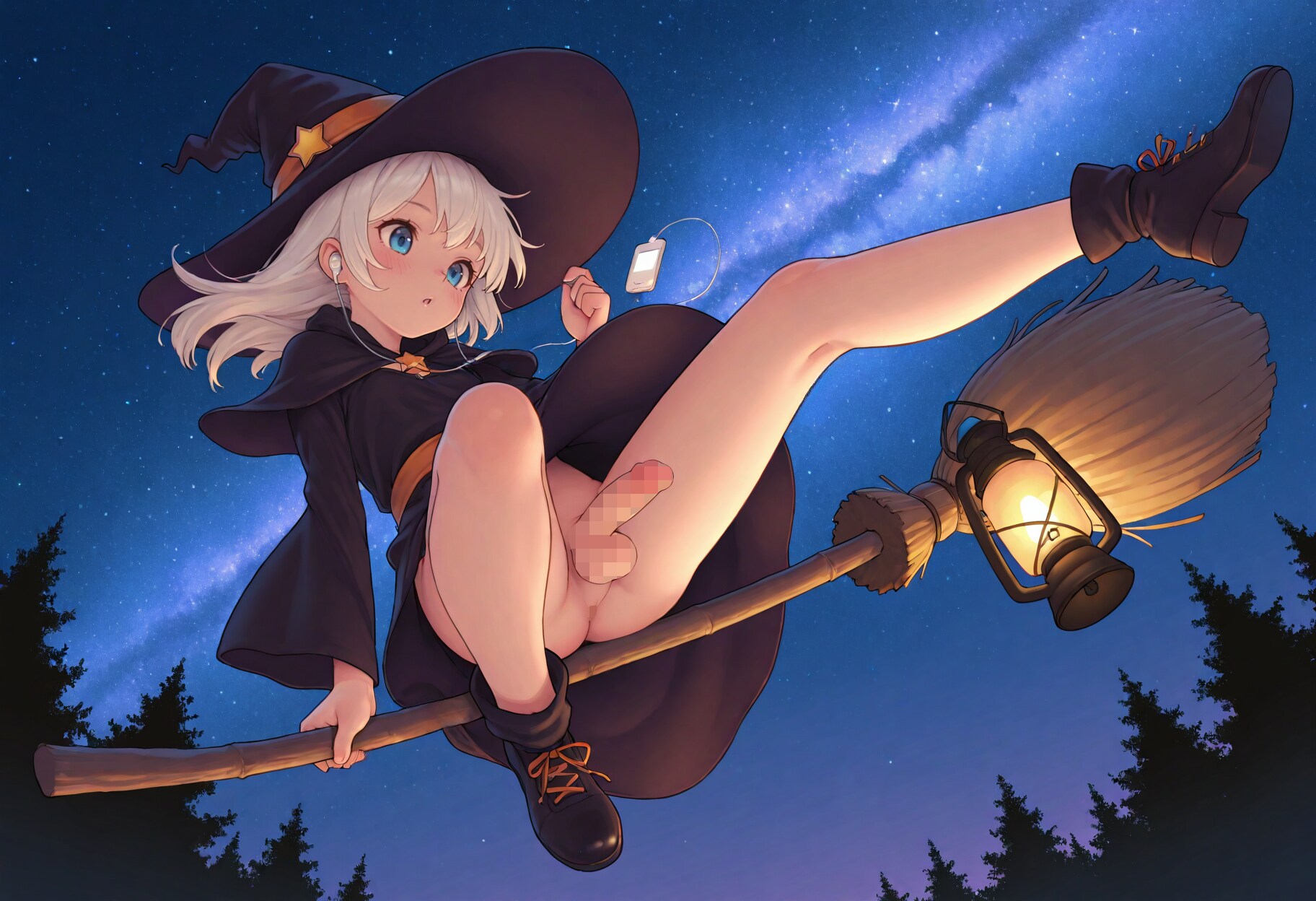 音楽を聴く男の娘魔女ちゃん
