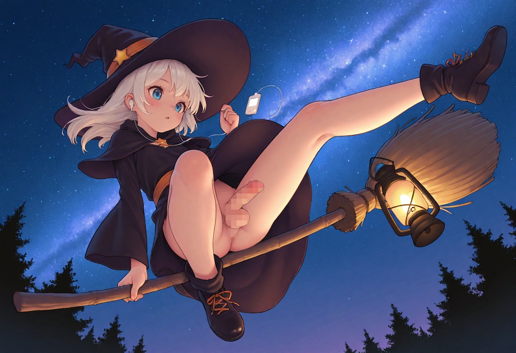 音楽を聴く男の娘魔女ちゃん