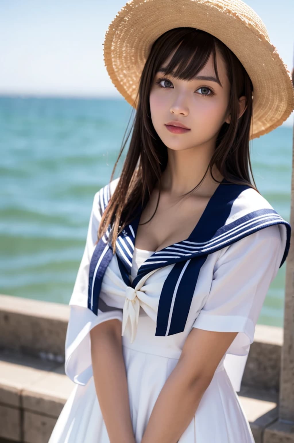 美少女#29 セーラーワンピースと麦わら帽子