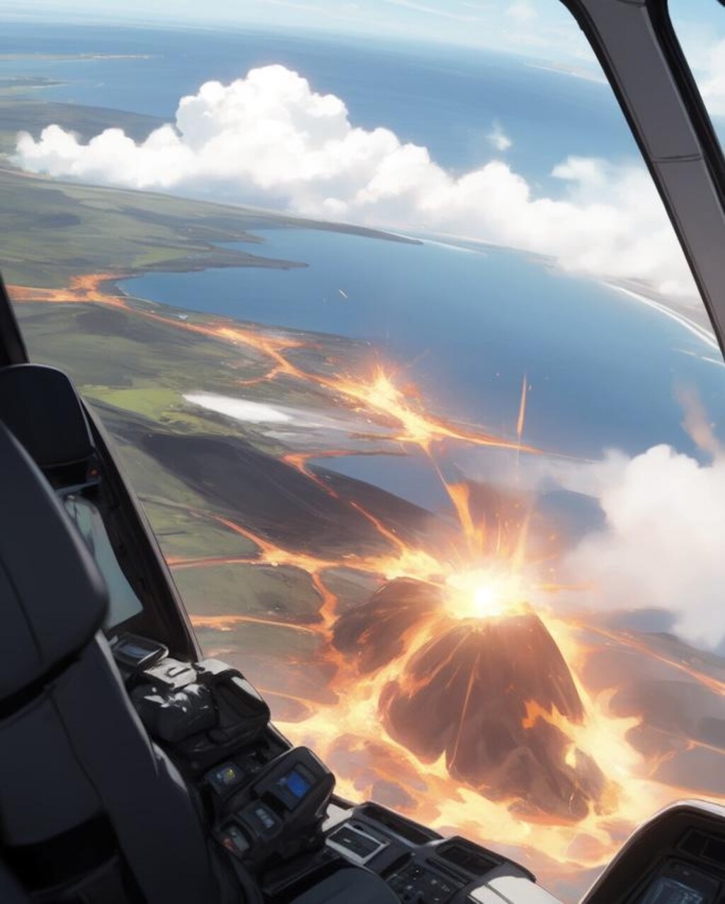 Over the volcano [remake of Girl piloting an airplane 4]