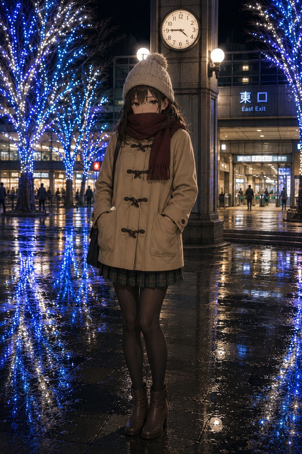 冬の駅前の静かな夜