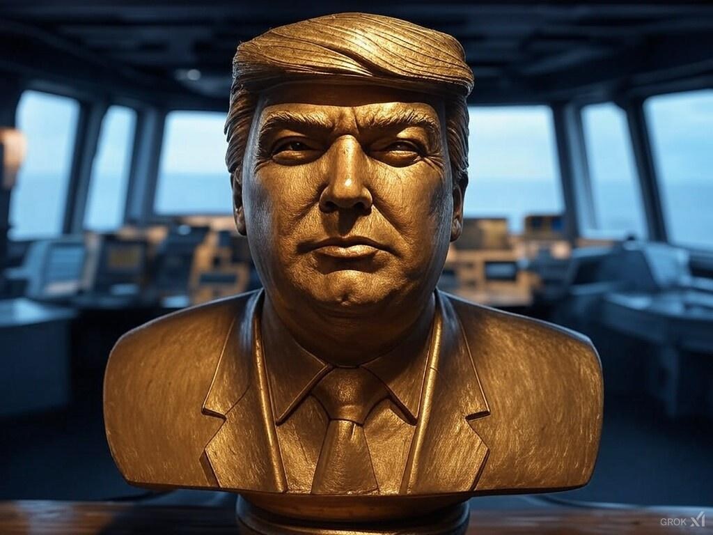 原子力空母ドナルド・トランプ司令室のトランプ像