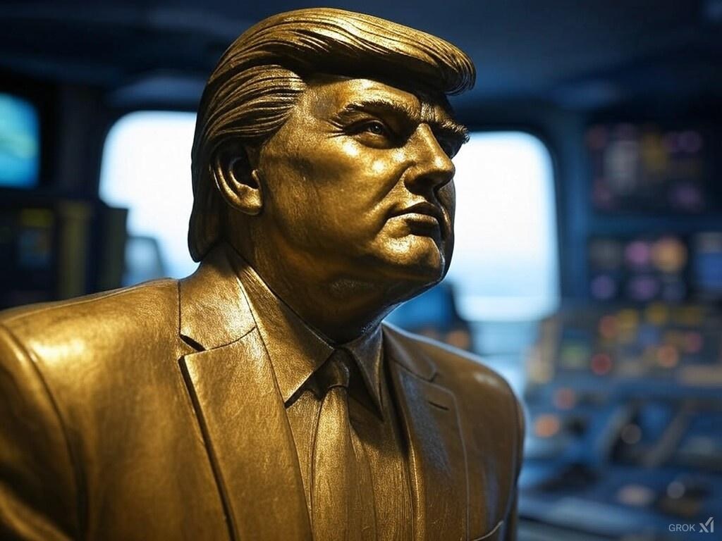 原子力空母ドナルド・トランプ司令室のトランプ像