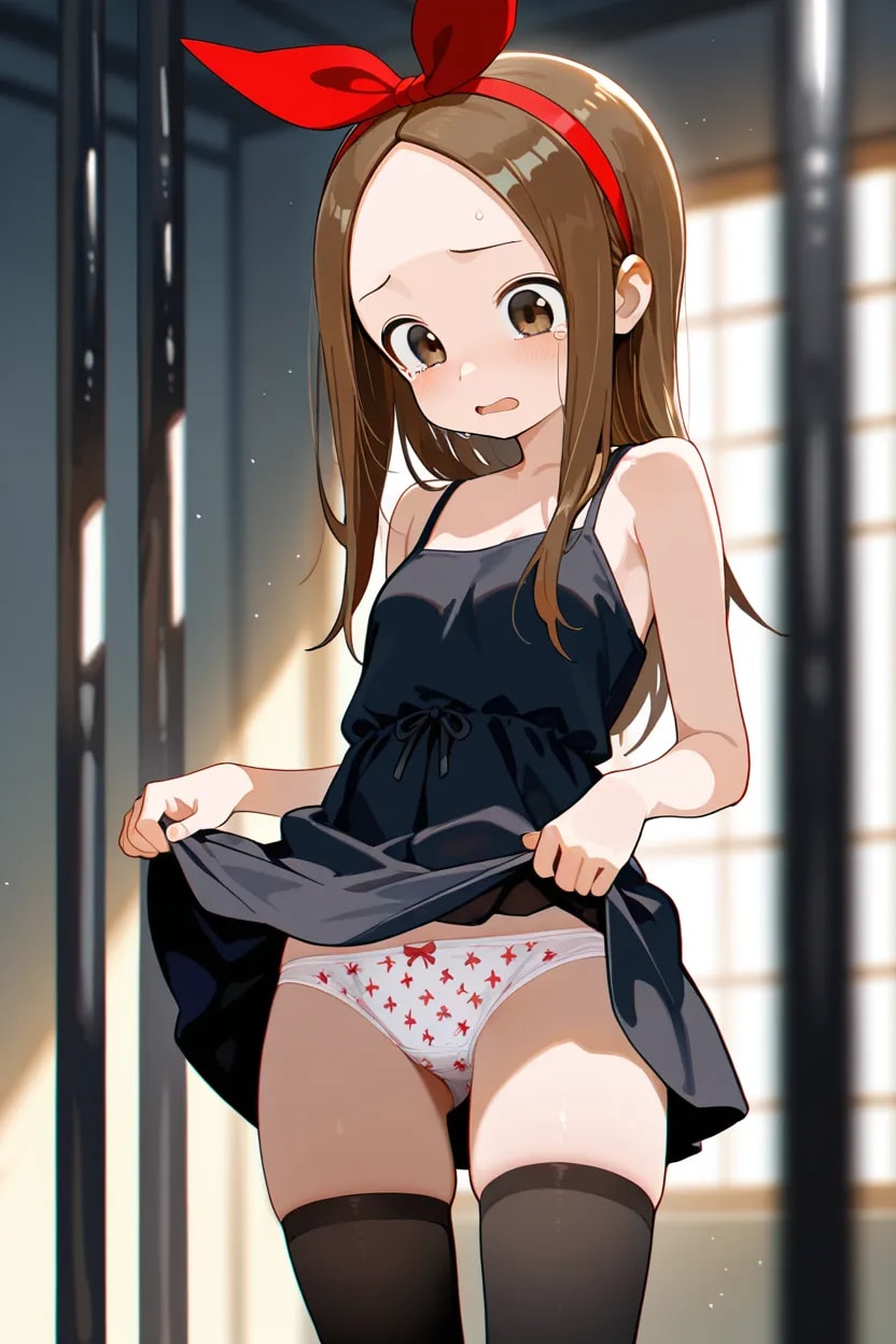 キキのコスプレしてスカートをめくらされる高木さん