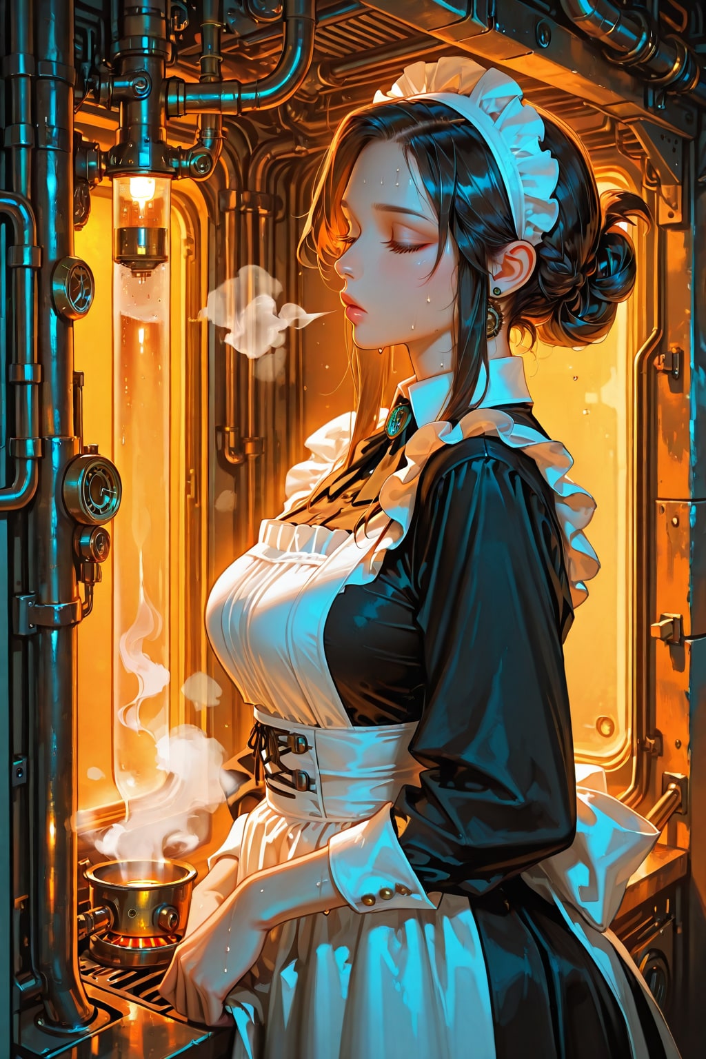 Maid in boiler room
