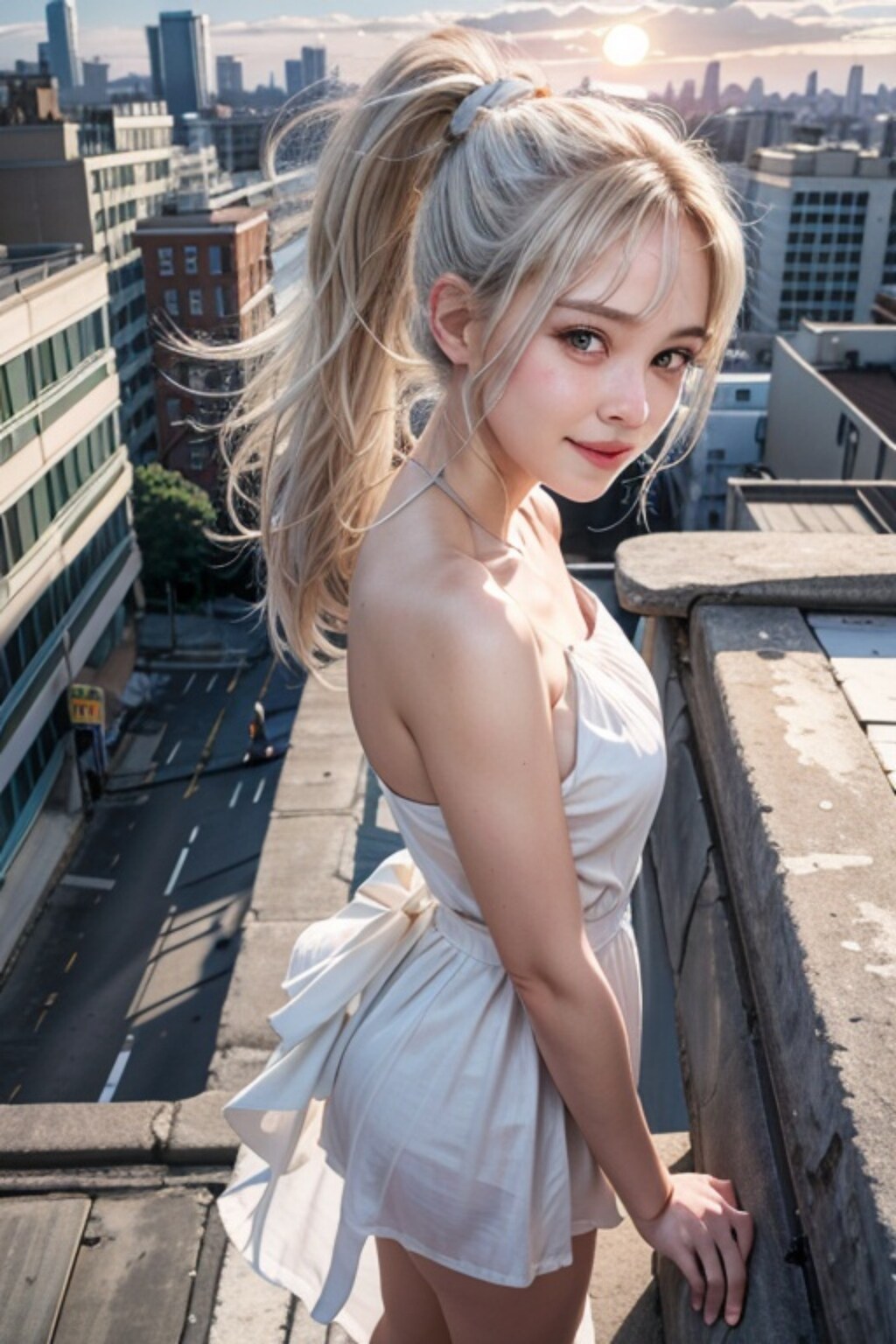 ポニーテールの銀髪の人