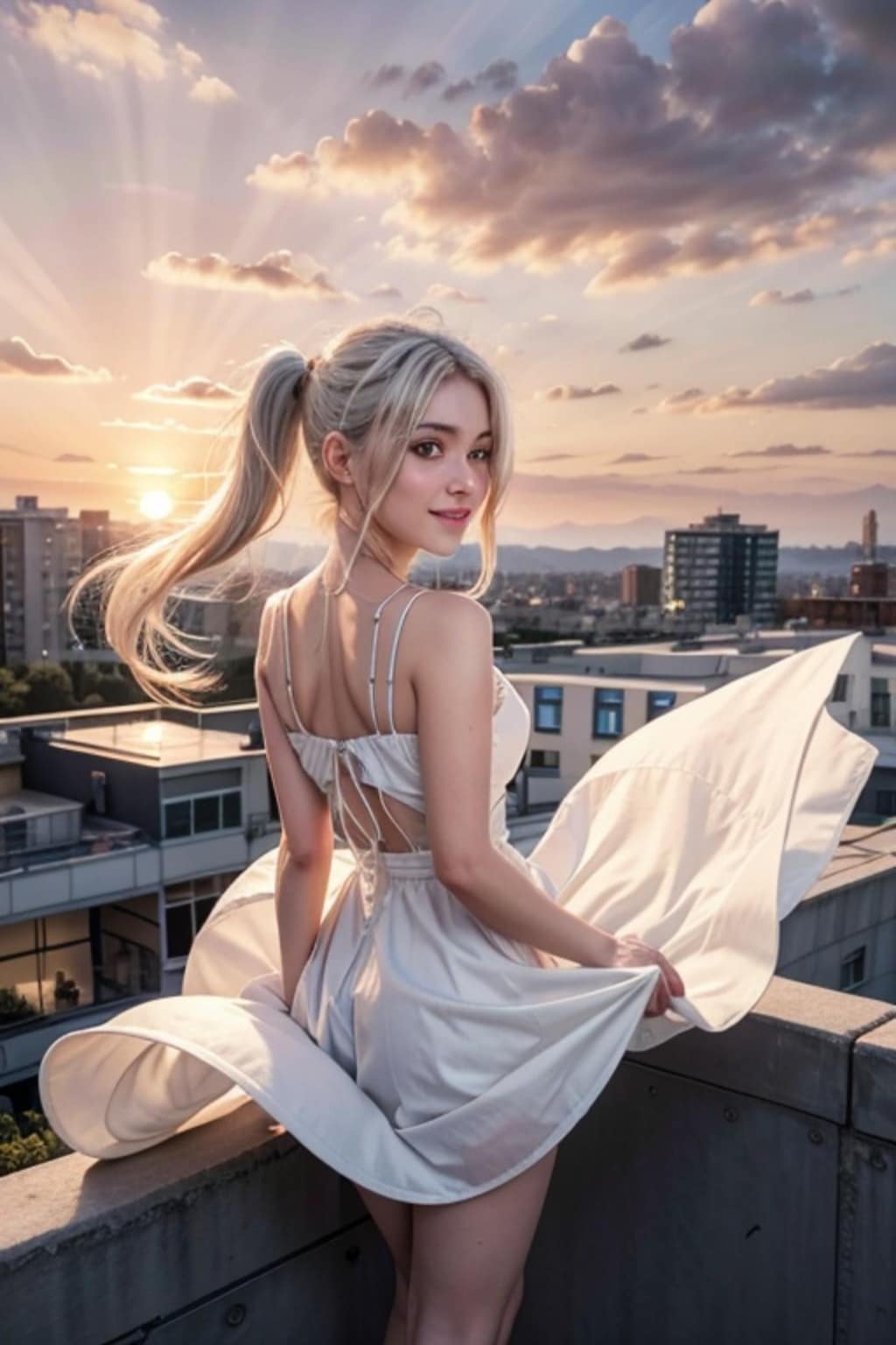 ポニーテールの銀髪の人