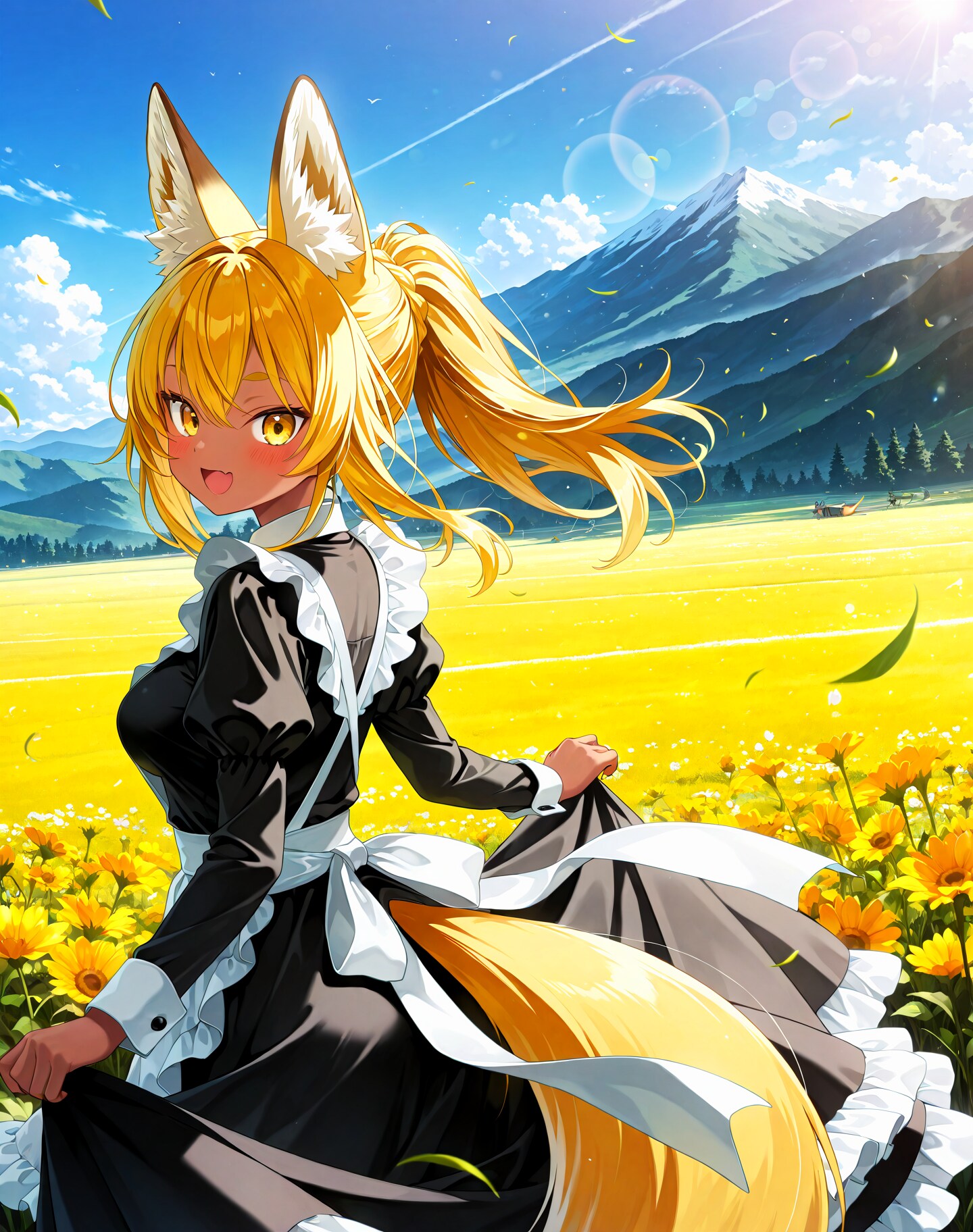 屋外でメイド服金狐 | の人気AIイラスト・グラビア