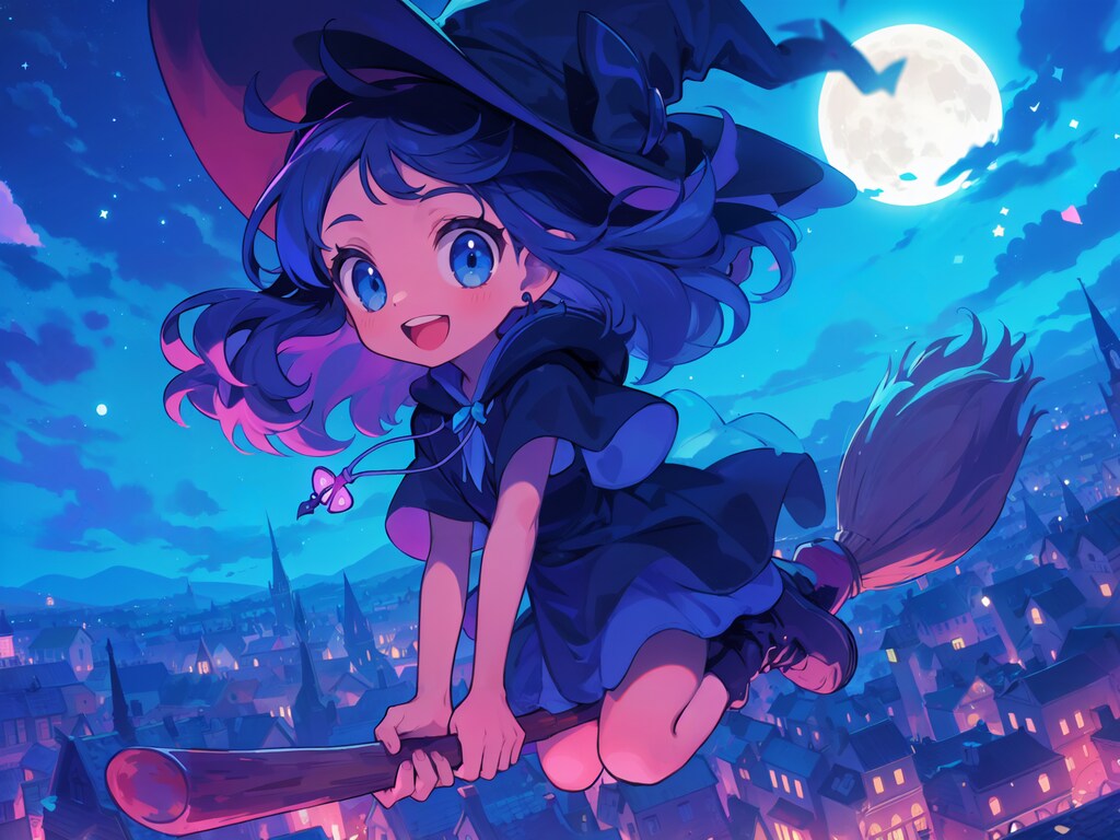 夜空を駆ける魔女