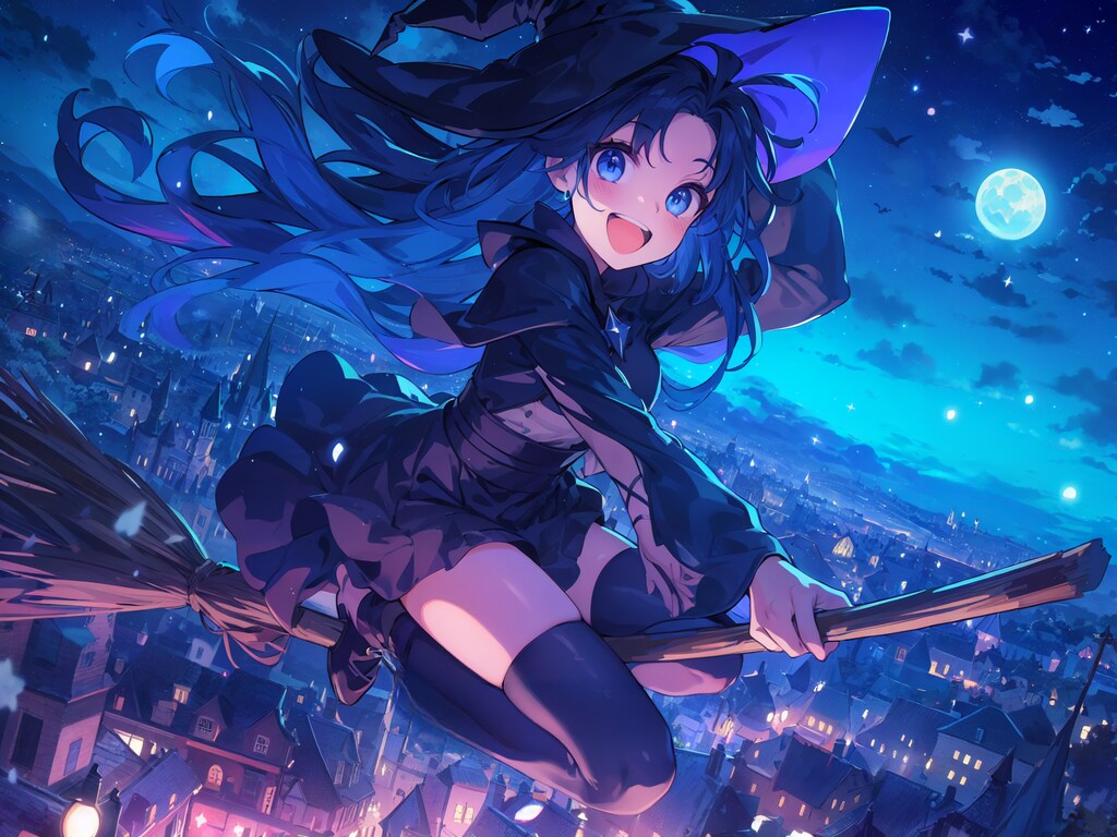 夜空を駆ける魔女