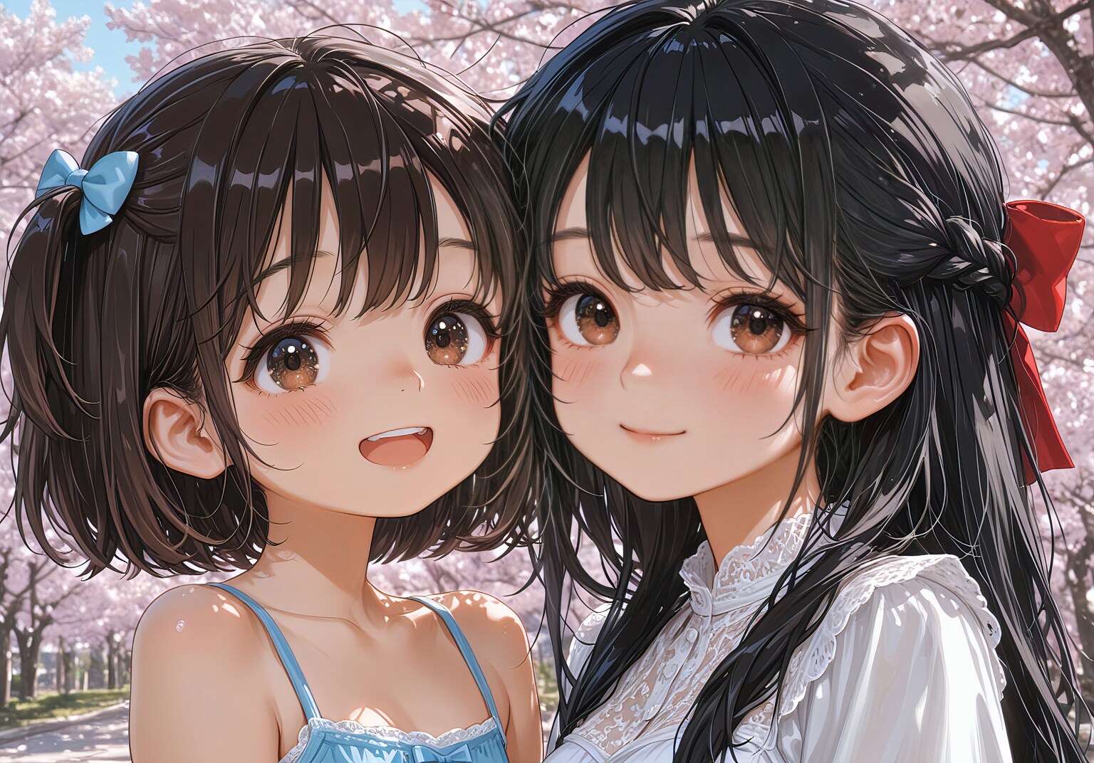 桜の下の姉妹スマイル