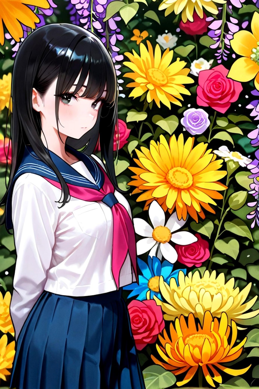 お花と黒髪ちゃん