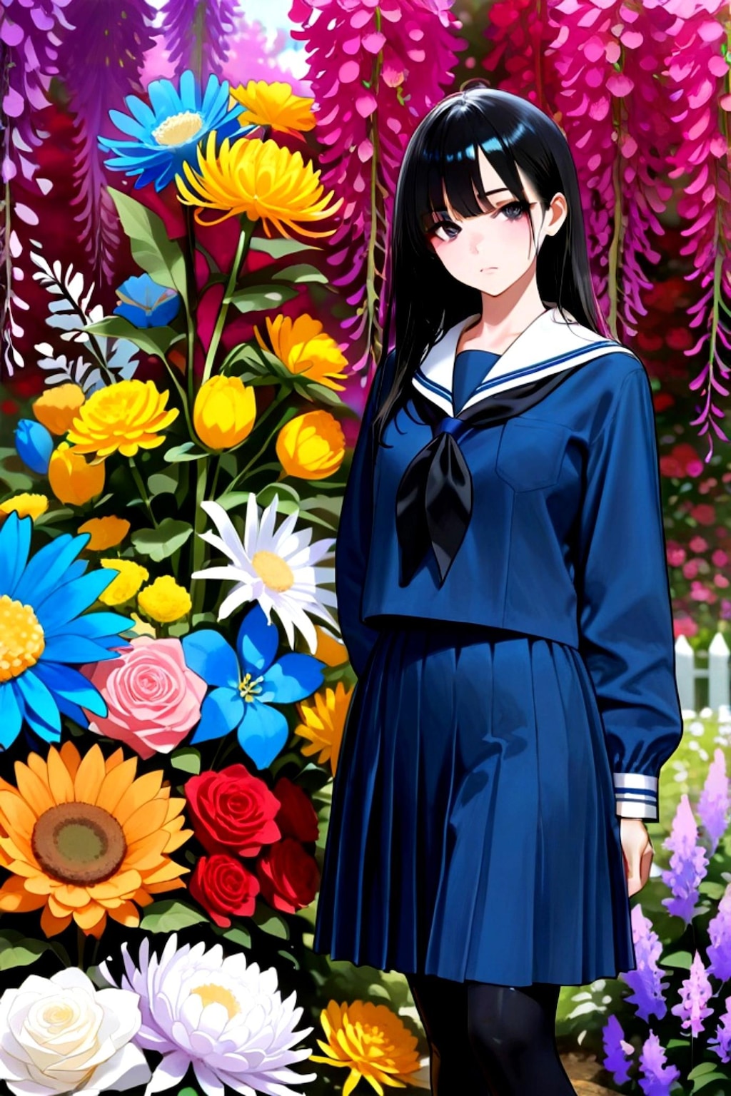 お花と黒髪ちゃん