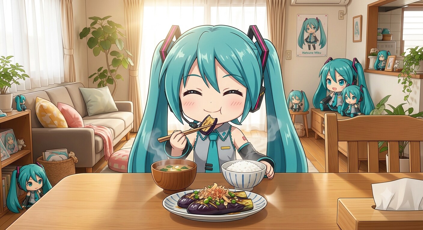 今日のお昼は焼きなすです