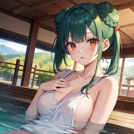 服を着たまま温泉に入っている