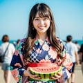 スイカと浴衣のお姉さん 3枚目