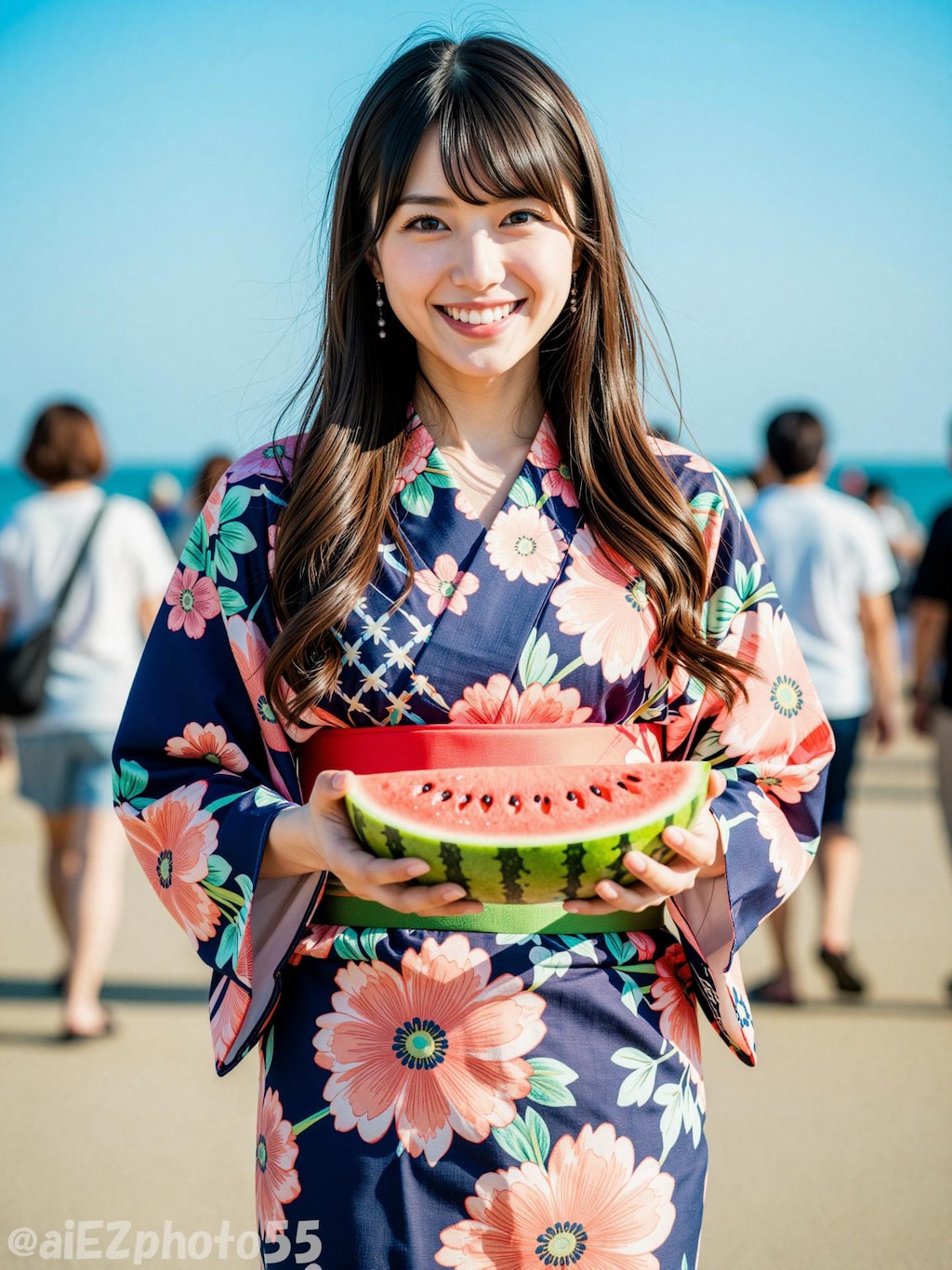 スイカと浴衣のお姉さん