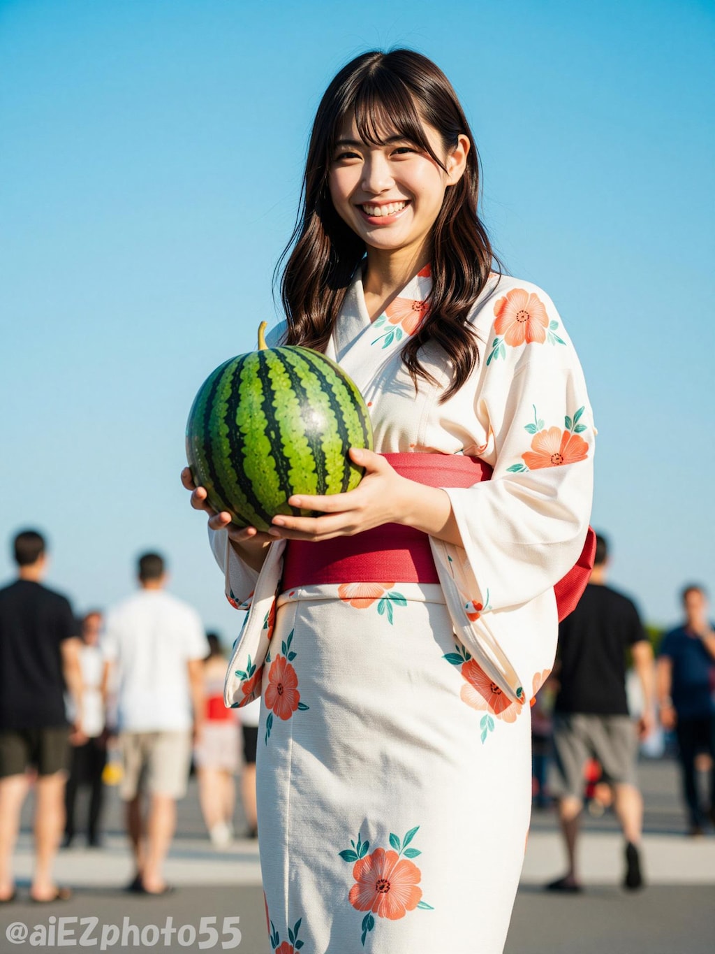 スイカと浴衣のお姉さん