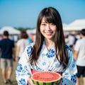 スイカと浴衣のお姉さん 2枚目
