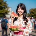 スイカと浴衣のお姉さん 10枚目