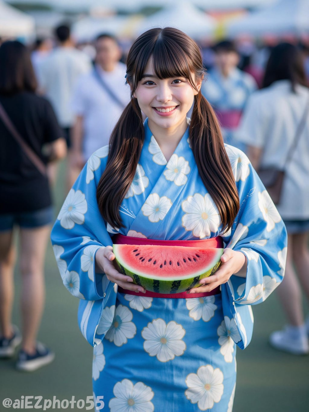 スイカと浴衣のお姉さん