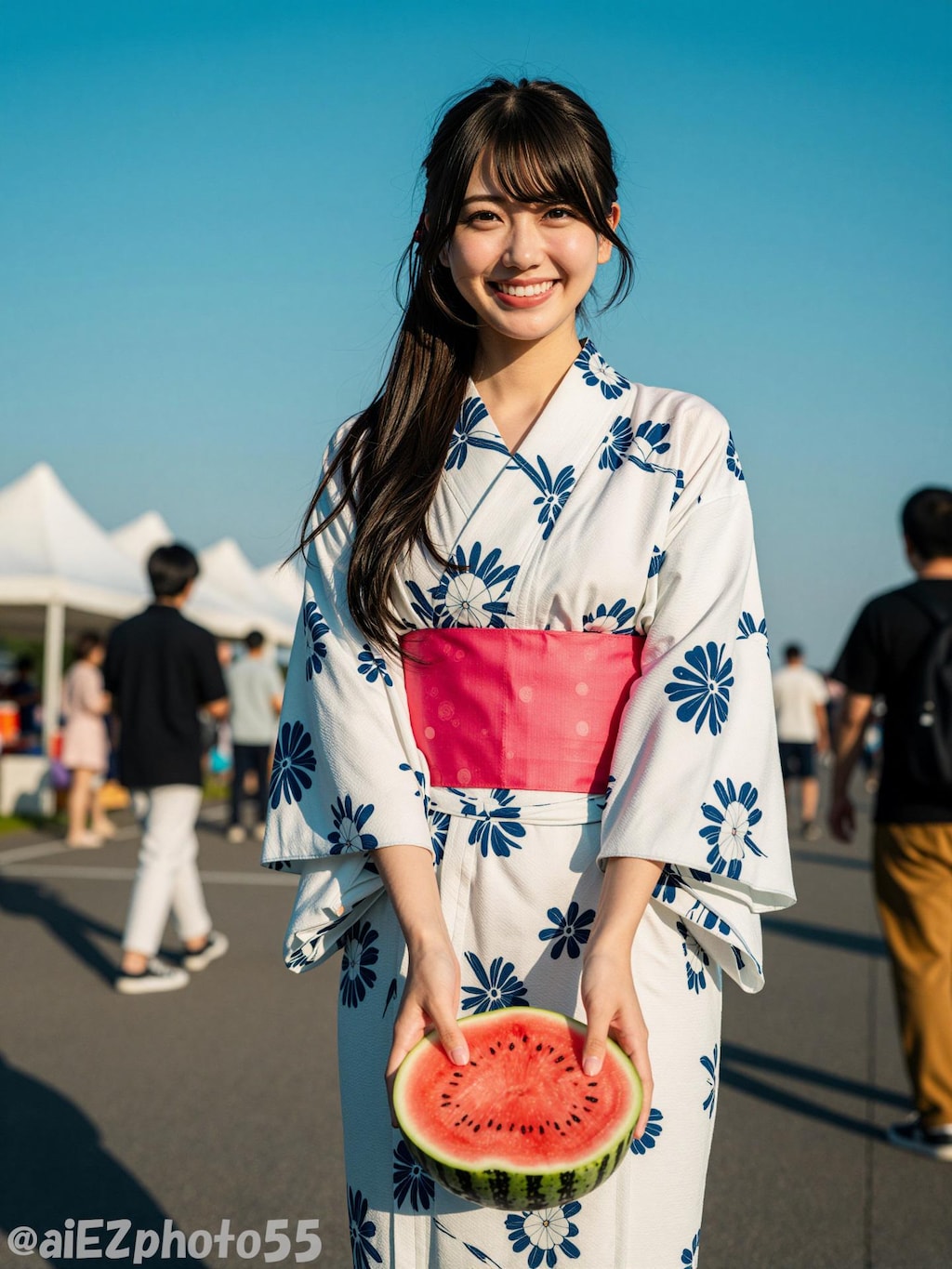 スイカと浴衣のお姉さん