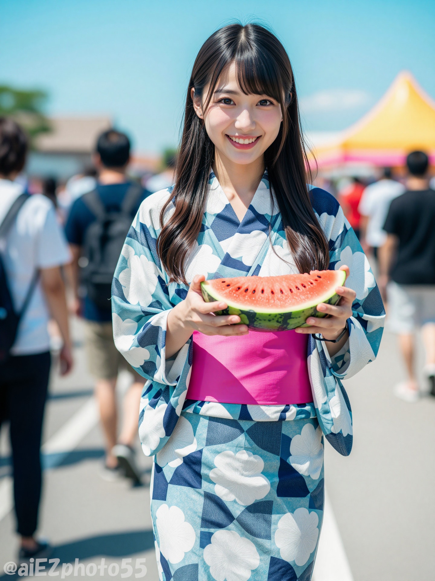 スイカと浴衣のお姉さん