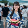 スイカと浴衣のお姉さん 4枚目